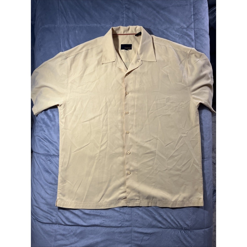 Oobe Men's Rayon Polyester Shirt, Button Up Short Sleeve Yellow Primerica Large